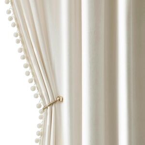 Elegant Ivory Curtain with Pom-Pom Trim 52x63